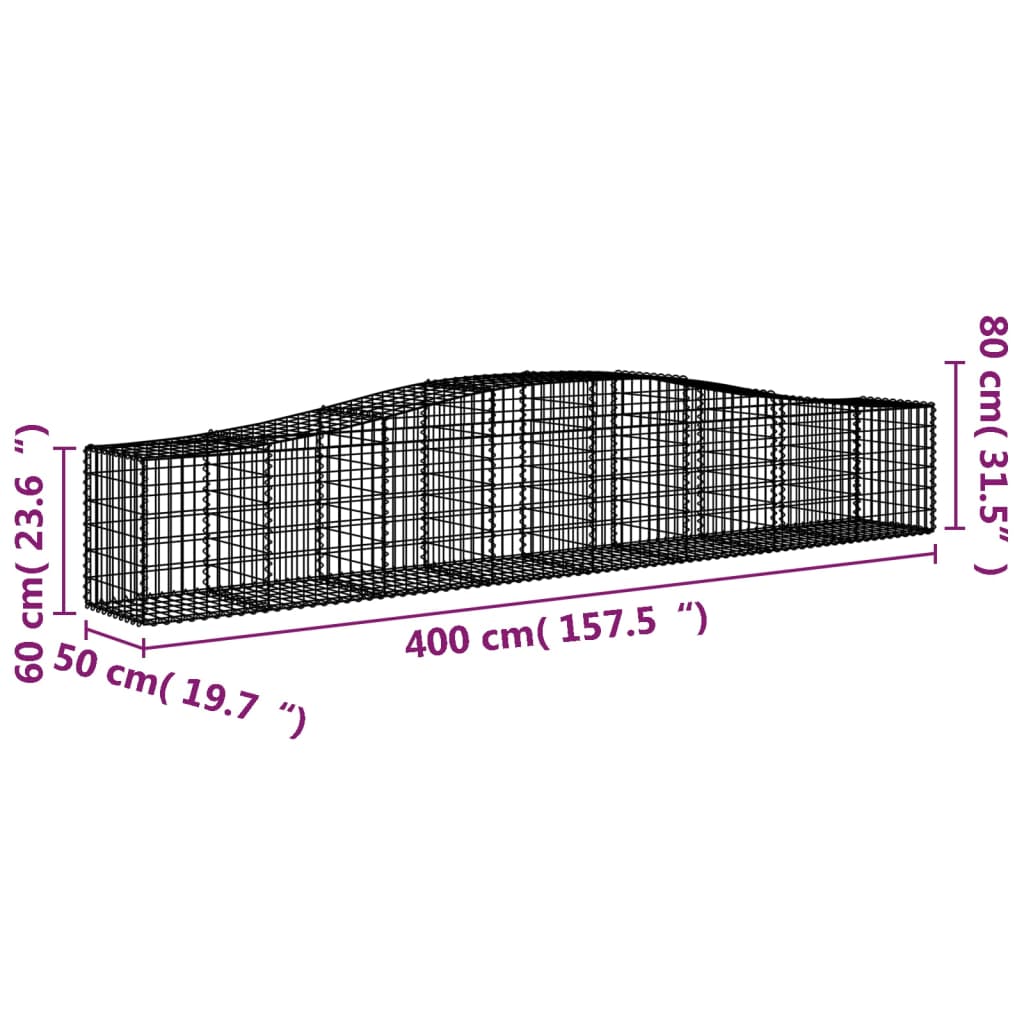 Gabionen Mit Hochbogen 8 Stk. 400X50X60/80Cm Verzinktes Eisen
