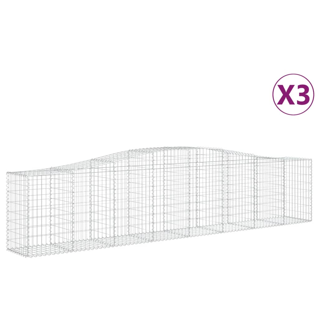 Gabionen Mit Hochbogen 3 Stk. 400X50X80/100Cm Verzinktes Eisen