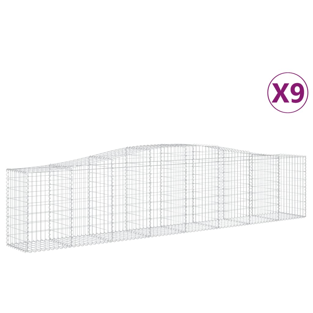 Gabionen Mit Hochbogen 9 Stk. 400X50X80/100Cm Verzinktes Eisen