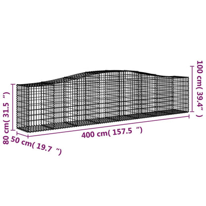 Gabionen Mit Hochbogen 9 Stk. 400X50X80/100Cm Verzinktes Eisen