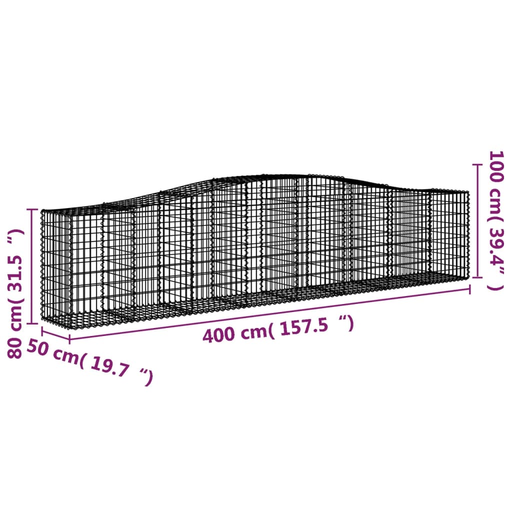 Gabionen Mit Hochbogen 10 Stk. 400X50X80/100Cm Verzinktes Eisen
