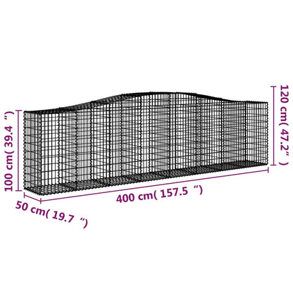 Gabionen Mit Hochbogen 4 Stk. 400X50X100/120Cm Verzinktes Eisen
