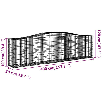 Gabionen Mit Hochbogen 15 Stk 400X50X100/120Cm Verzinktes Eisen