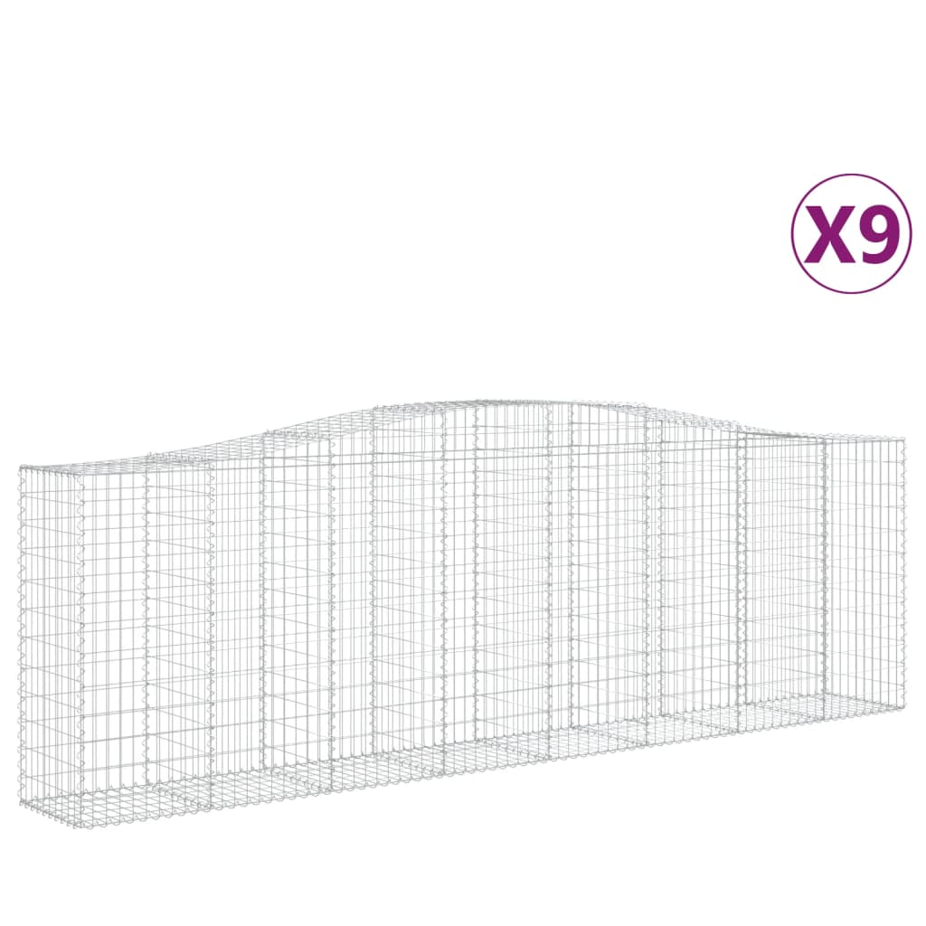 Gabionen Mit Hochbogen 9 Stk. 400X50X120/140Cm Verzinktes Eisen