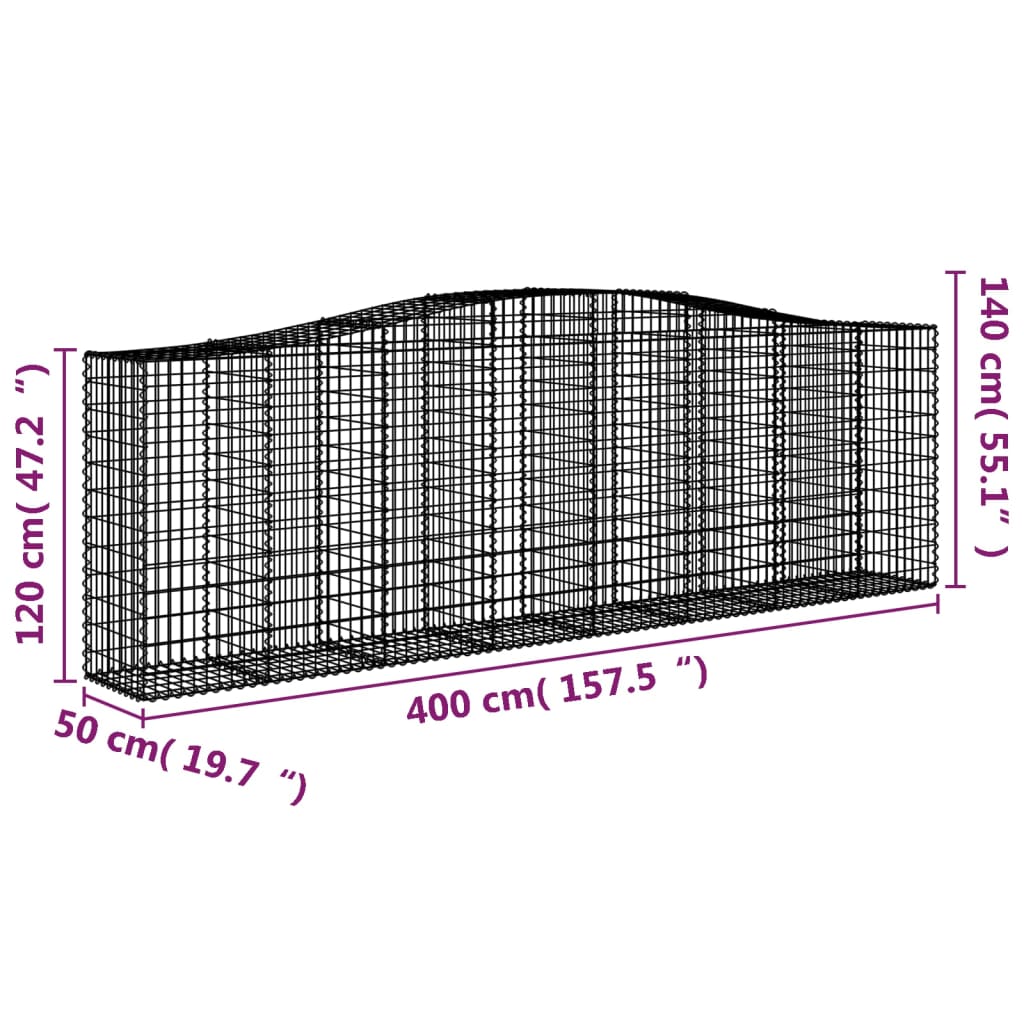 Gabionen Mit Hochbogen 25 Stk 400X50X120/140Cm Verzinktes Eisen