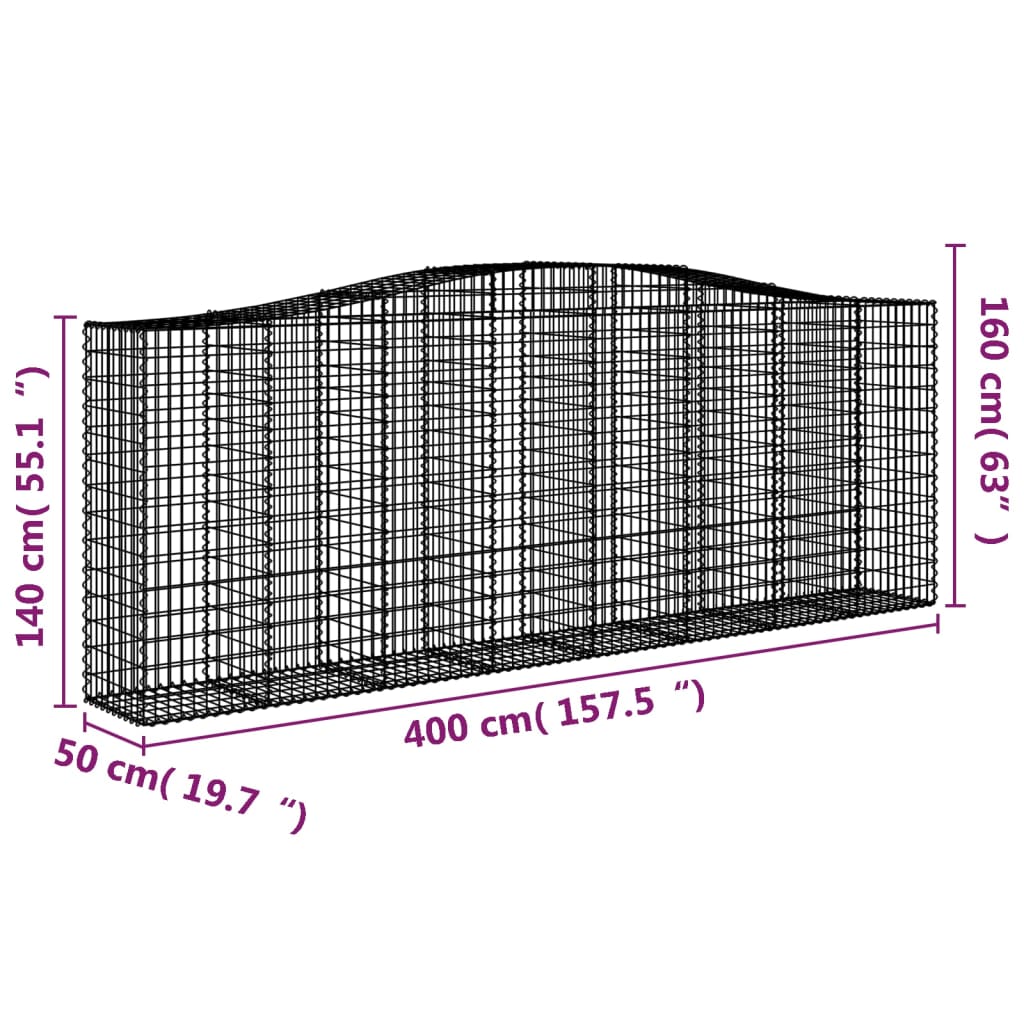 Gabionen Mit Hochbogen 6 Stk. 400X50X140/160Cm Verzinktes Eisen