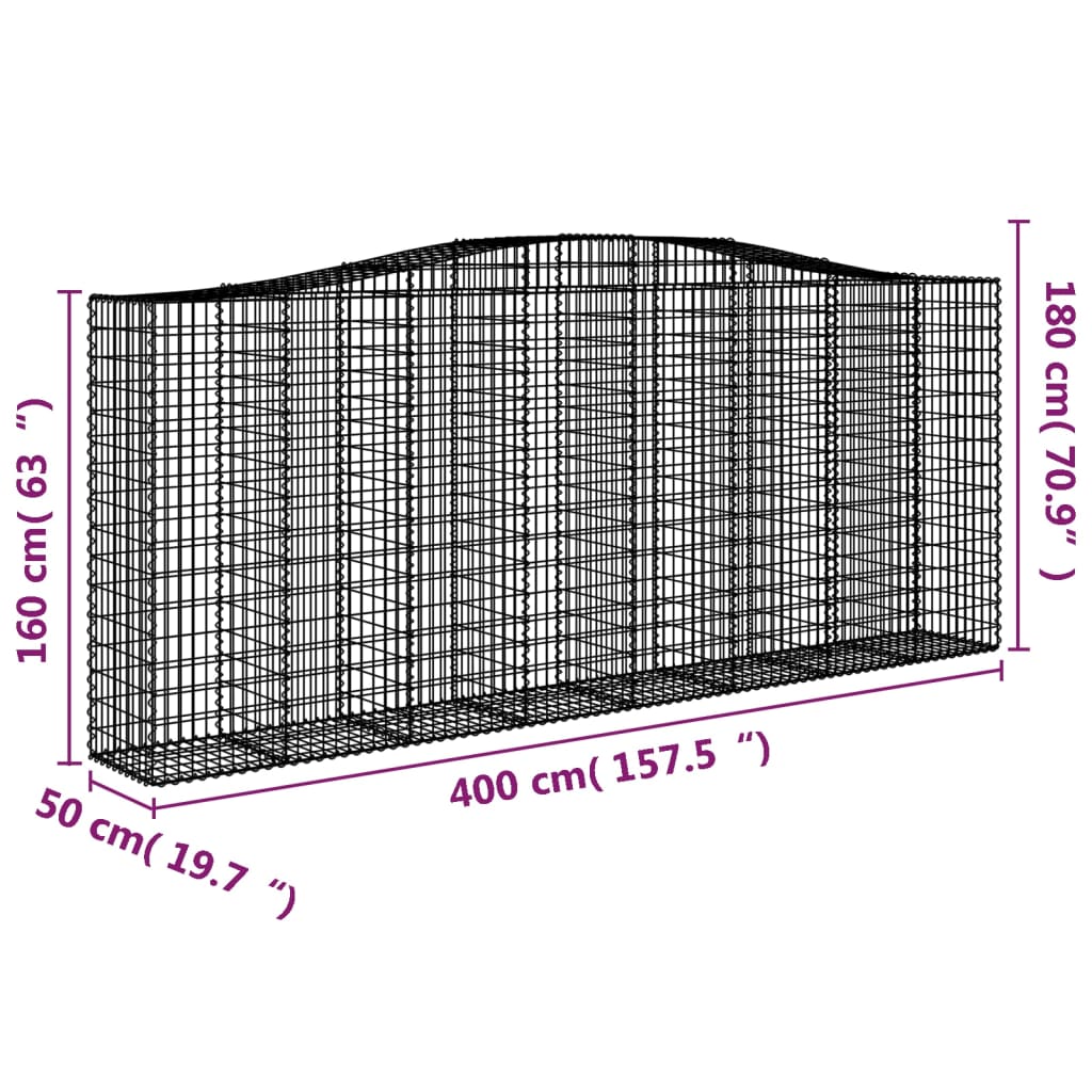 Gabionen Mit Hochbogen 8 Stk. 400X50X160/180Cm Verzinktes Eisen