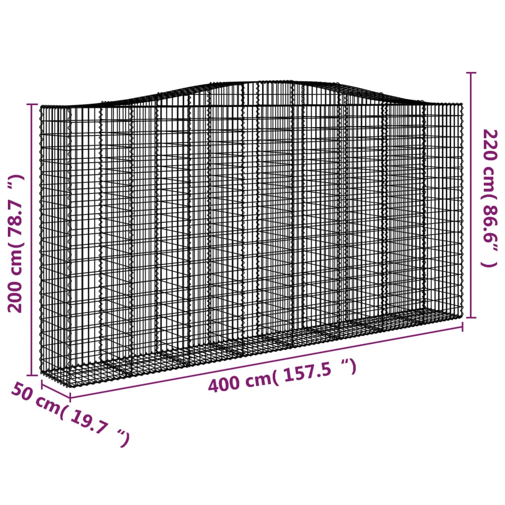 Gabionen Mit Hochbogen 2 Stk. 400X50X200/220Cm Verzinktes Eisen