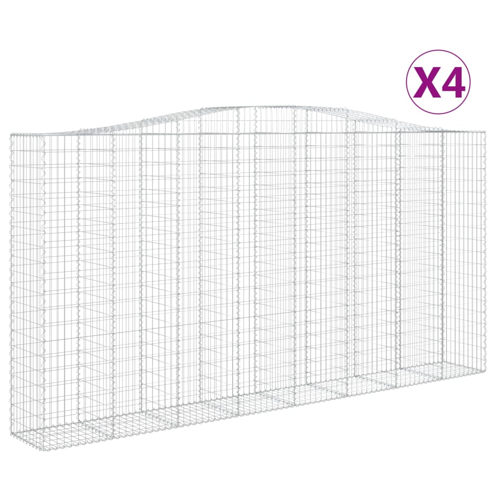 Gabionen Mit Hochbogen 4 Stk. 400X50X200/220Cm Verzinktes Eisen