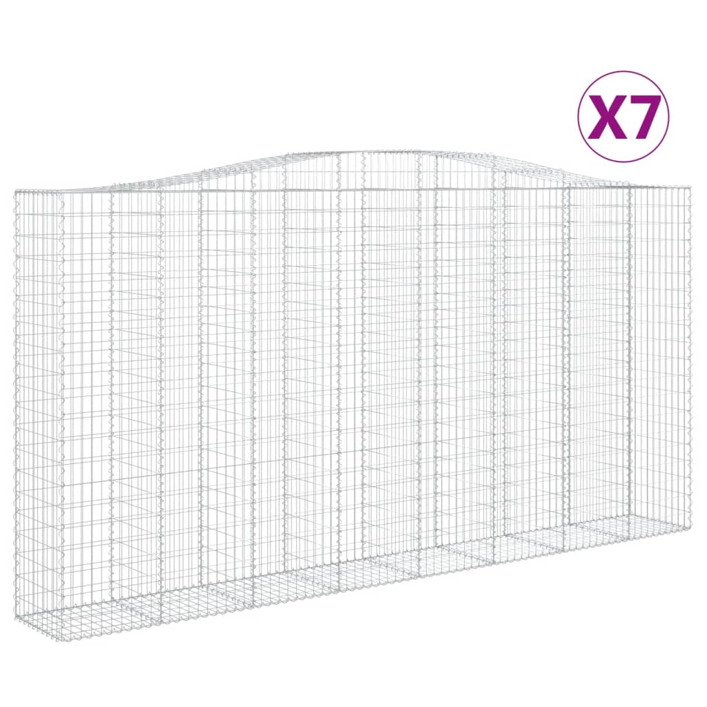 Gabionen Mit Hochbogen 7 Stk. 400X50X200/220Cm Verzinktes Eisen