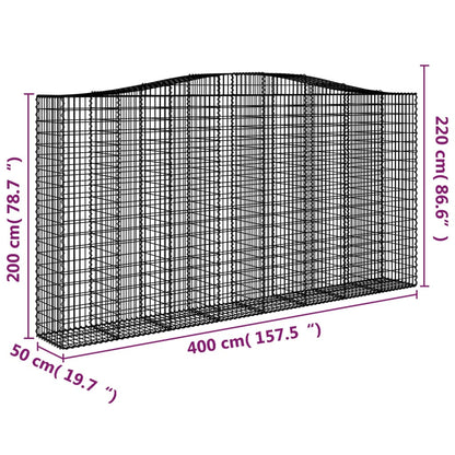 Gabionen Mit Hochbogen 10Stk. 400X50X200/220Cm Verzinktes Eisen