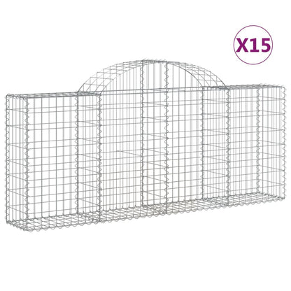 Gabionen Mit Hochbogen 15 Stk. 200X30X80/100Cm Verzinktes Eisen