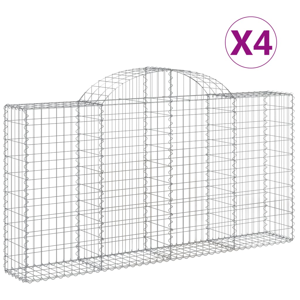 Gabionen Mit Hochbogen 4 Stk. 200X30X100/120Cm Verzinktes Eisen