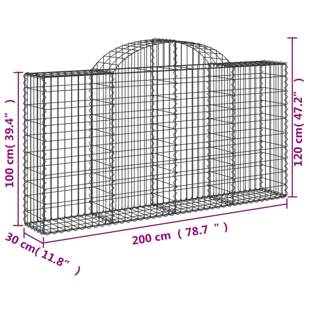 Gabionen Mit Hochbogen 5 Stk. 200X30X100/120Cm Verzinktes Eisen