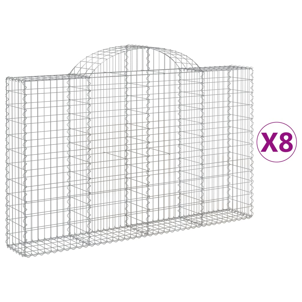 Gabionen Mit Hochbogen 8 Stk. 200X30X120/140Cm Verzinktes Eisen