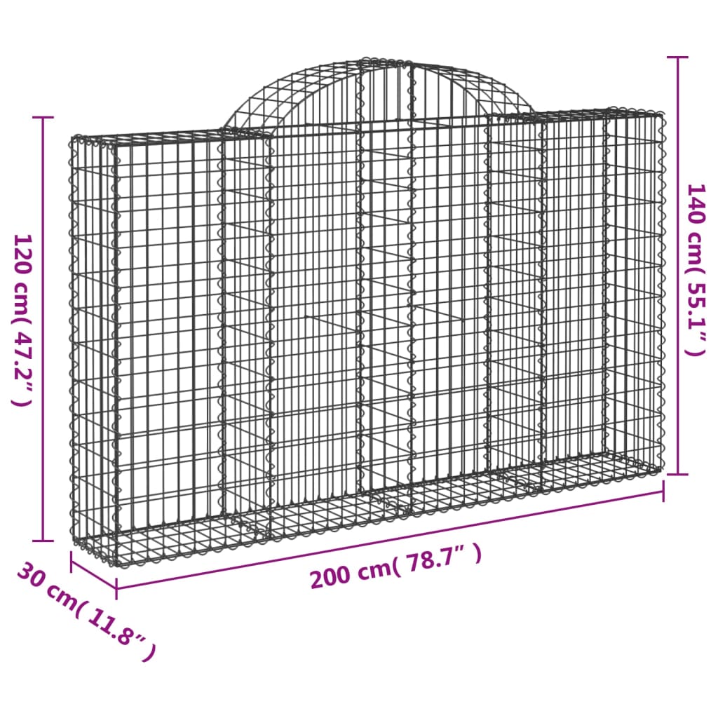 Gabionen Mit Hochbogen 8 Stk. 200X30X120/140Cm Verzinktes Eisen