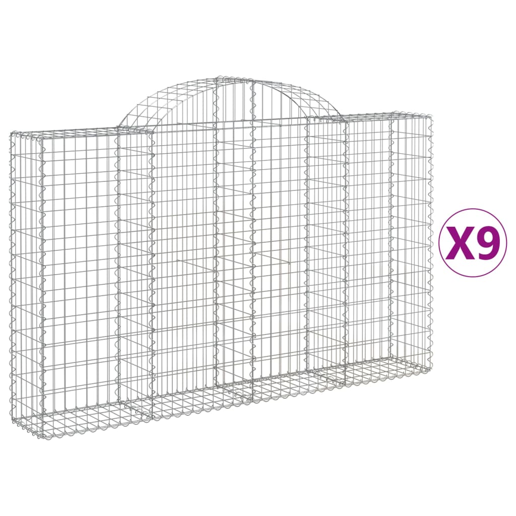 Gabionen Mit Hochbogen 9 Stk. 200X30X120/140Cm Verzinktes Eisen