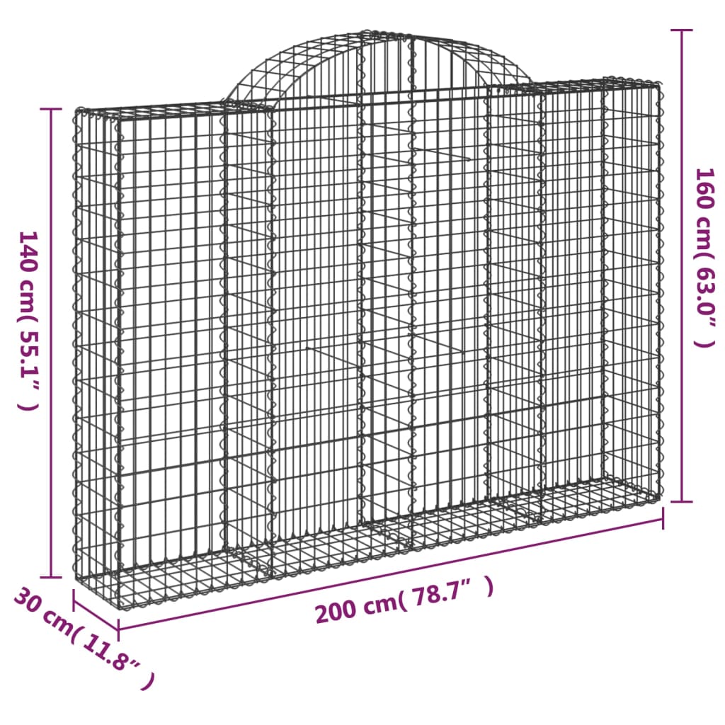 Gabionen Mit Hochbogen 18Stk. 200X30X140/160Cm Verzinktes Eisen