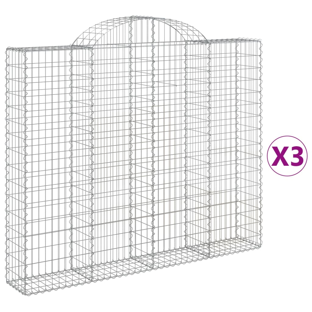 Gabionen Mit Hochbogen 3 Stk. 200X30X160/180Cm Verzinktes Eisen