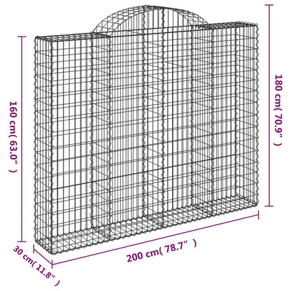 Gabionen Mit Hochbogen 4 Stk. 200X30X160/180Cm Verzinktes Eisen