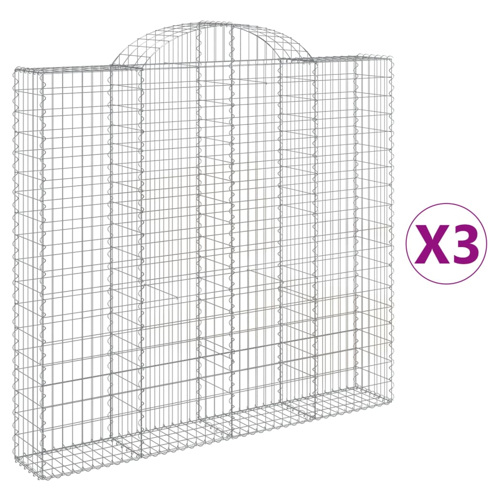 Gabionen Mit Hochbogen 3 Stk. 200X30X180/200Cm Verzinktes Eisen
