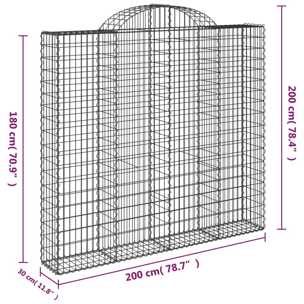 Gabionen Mit Hochbogen 11 Stk 200X30X180/200Cm Verzinktes Eisen