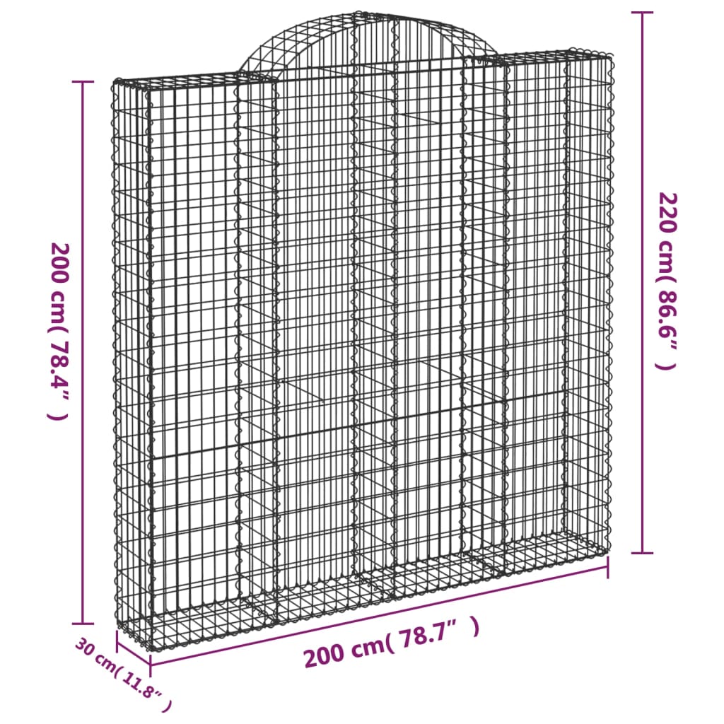 Gabionen Mit Hochbogen 2 Stk. 200X30X200/220Cm Verzinktes Eisen
