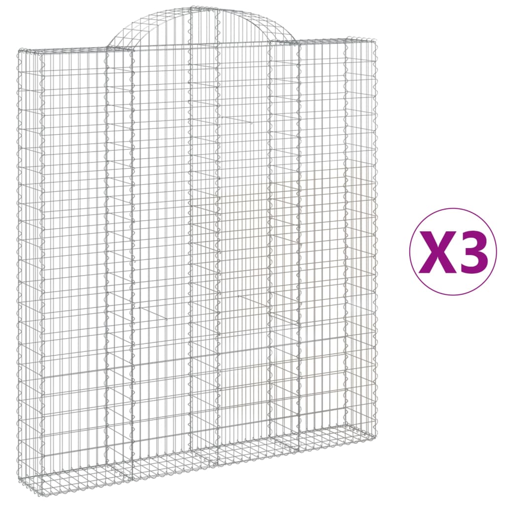 Gabionen Mit Hochbogen 3 Stk. 200X30X220/240Cm Verzinktes Eisen
