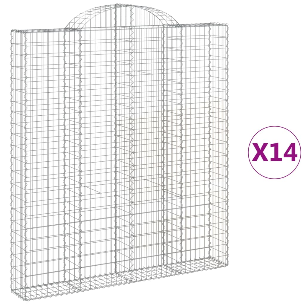 Gabionen Mit Hochbogen 14 Stk 200X30X220/240Cm Verzinktes Eisen