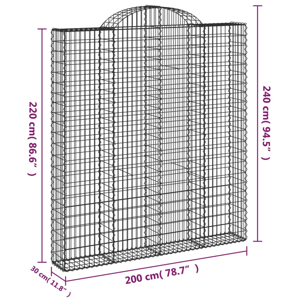 Gabionen Mit Hochbogen 14 Stk 200X30X220/240Cm Verzinktes Eisen