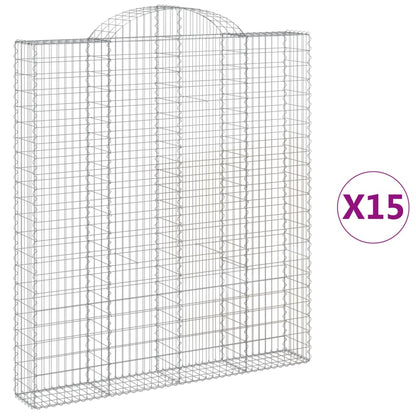 Gabionen Mit Hochbogen 15 Stk 200X30X220/240Cm Verzinktes Eisen