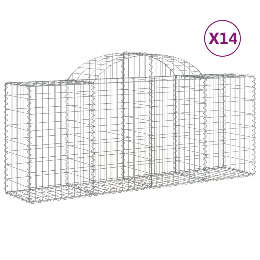 Gabionen Mit Hochbogen 14 Stk. 200X50X80/100Cm Verzinktes Eisen