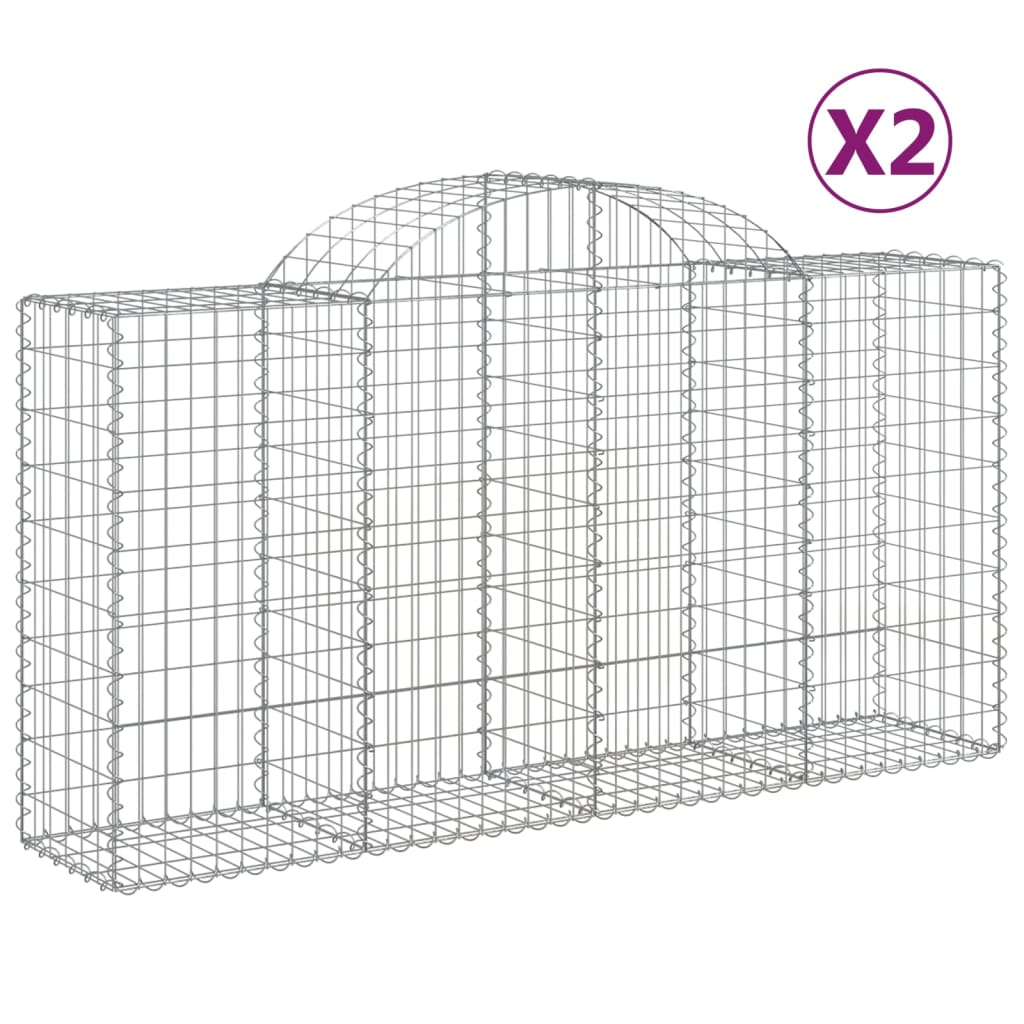 Gabionen Mit Hochbogen 2 Stk. 200X50X100/120Cm Verzinktes Eisen