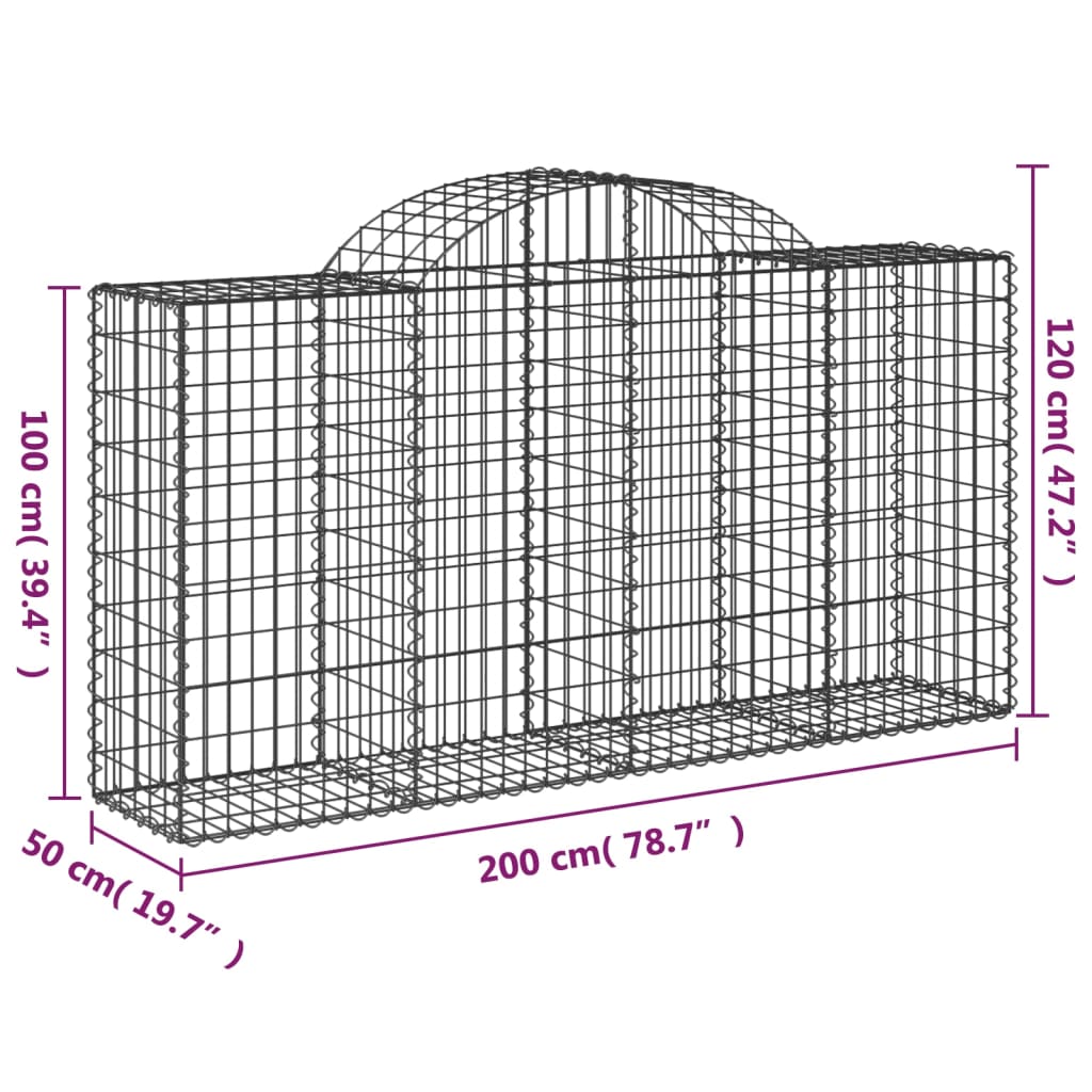 Gabionen Mit Hochbogen 40 Stk 200X50X100/120Cm Verzinktes Eisen