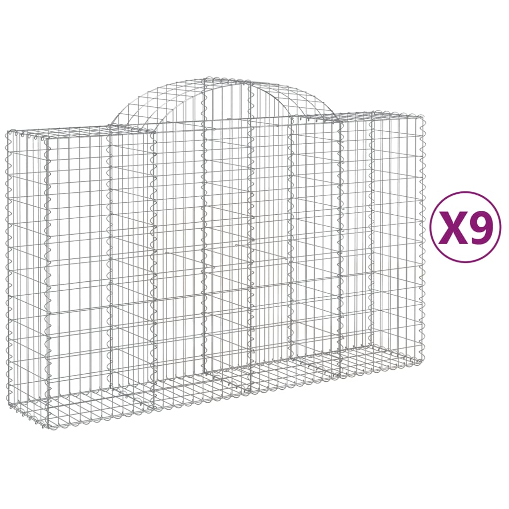 Gabionen Mit Hochbogen 9 Stk. 200X50X120/140Cm Verzinktes Eisen