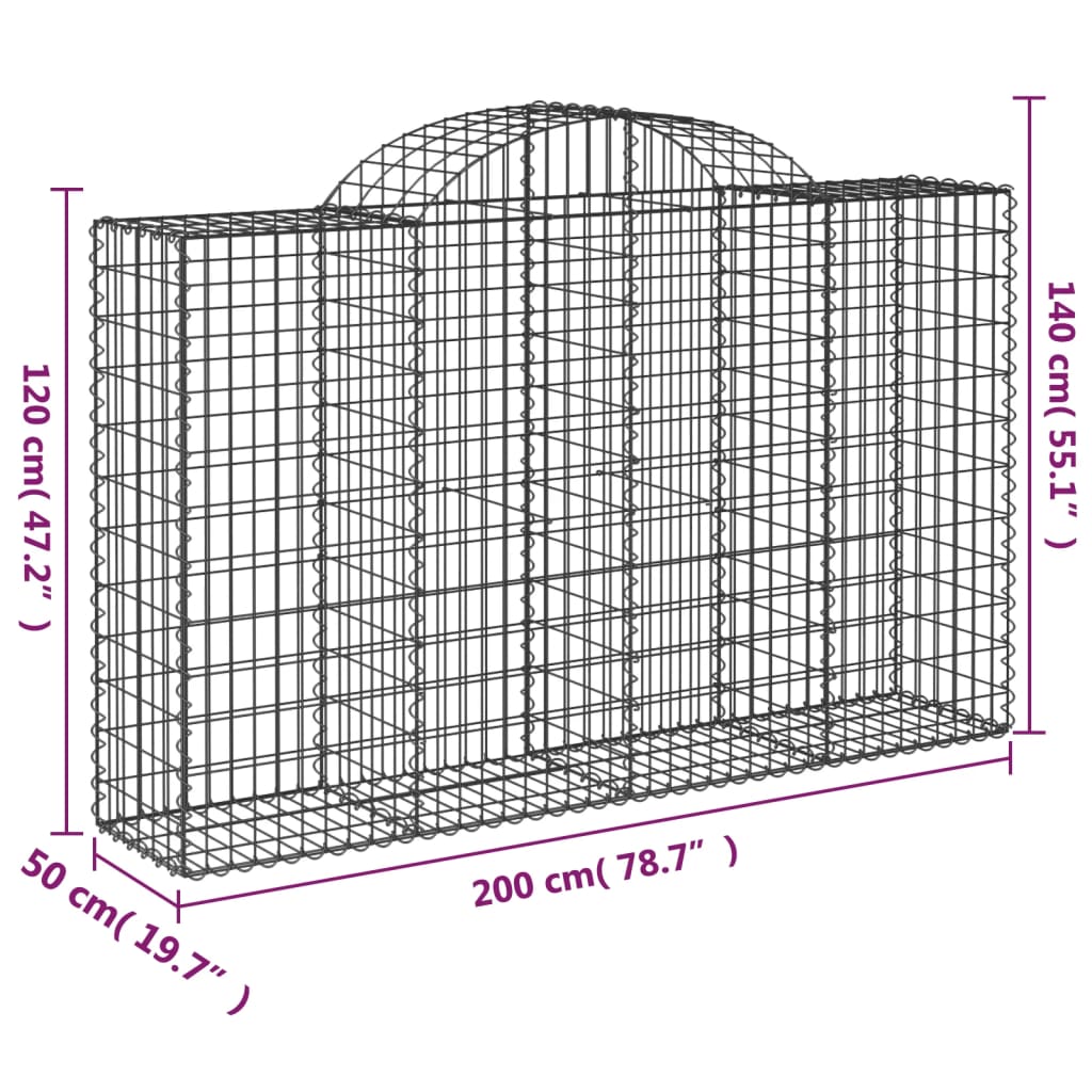 Gabionen Mit Hochbogen 12Stk. 200X50X120/140Cm Verzinktes Eisen