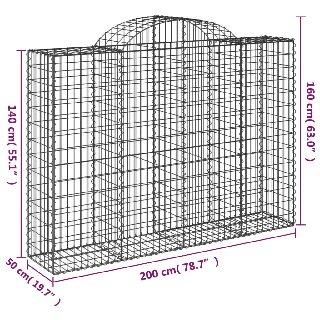 Gabionen Mit Hochbogen 15Stk. 200X50X140/160Cm Verzinktes Eisen