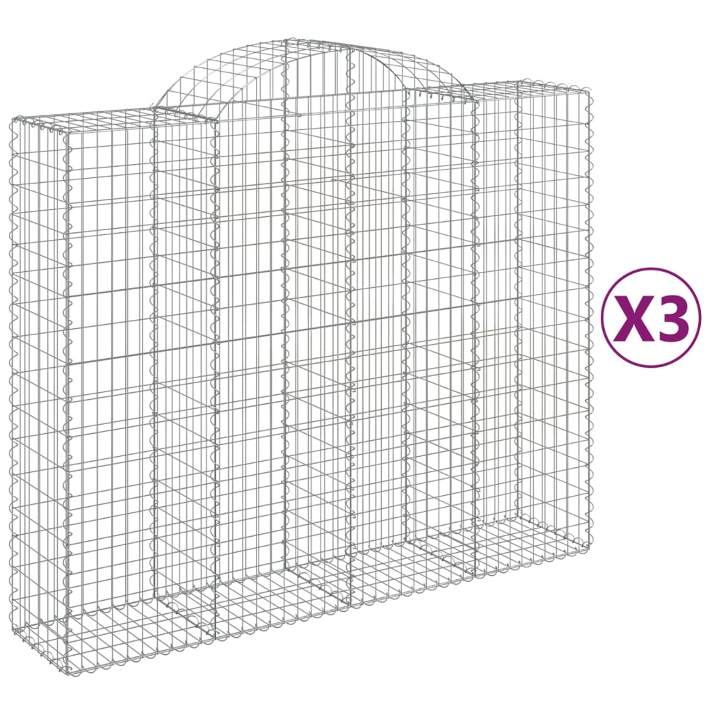 Gabionen Mit Hochbogen 3 Stk. 200X50X160/180Cm Verzinktes Eisen