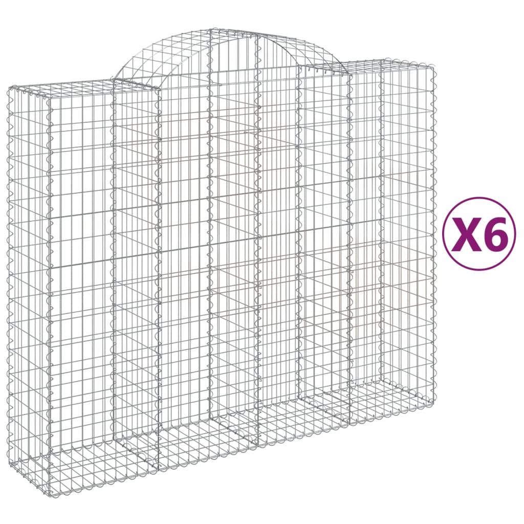 Gabionen Mit Hochbogen 6 Stk. 200X50X160/180Cm Verzinktes Eisen