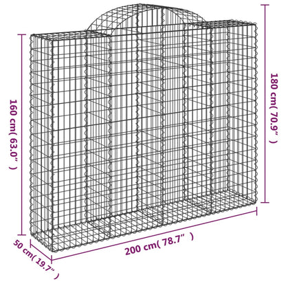 Gabionen Mit Hochbogen 13Stk. 200X50X160/180Cm Verzinktes Eisen