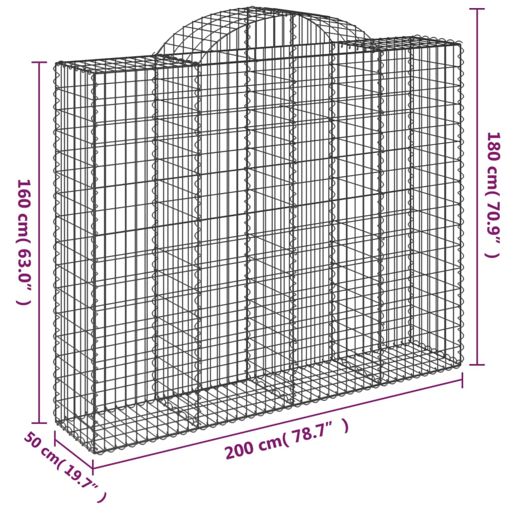 Gabionen Mit Hochbogen 20Stk. 200X50X160/180Cm Verzinktes Eisen