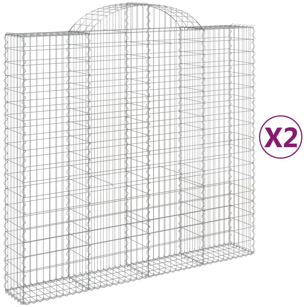 Gabionen Mit Hochbogen 2 Stk. 200X50X180/200Cm Verzinktes Eisen