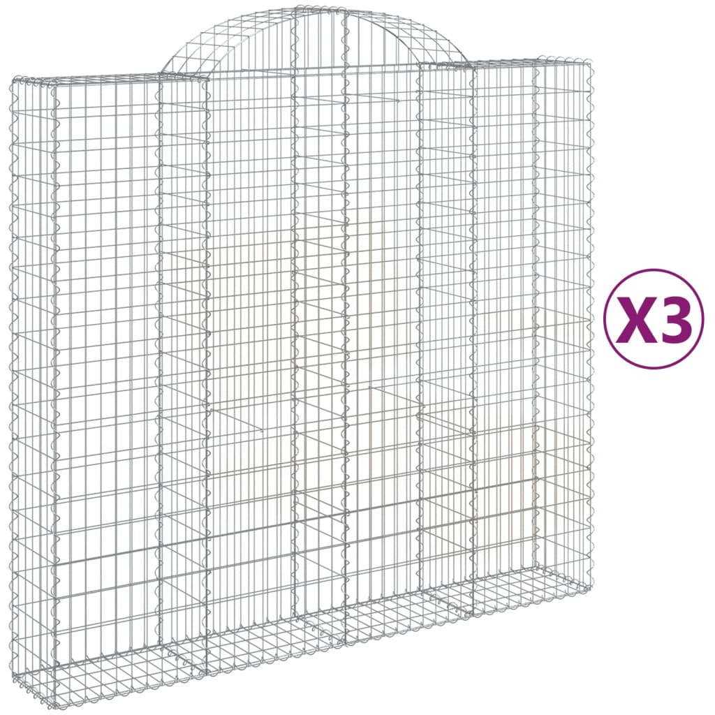 Gabionen Mit Hochbogen 3 Stk. 200X50X180/200Cm Verzinktes Eisen