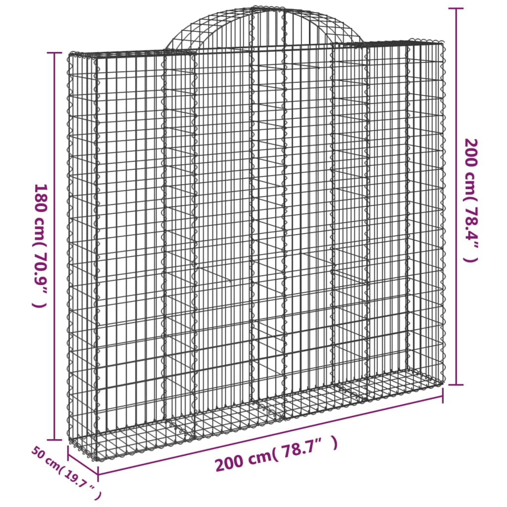 Gabionen Mit Hochbogen 5 Stk. 200X50X180/200Cm Verzinktes Eisen