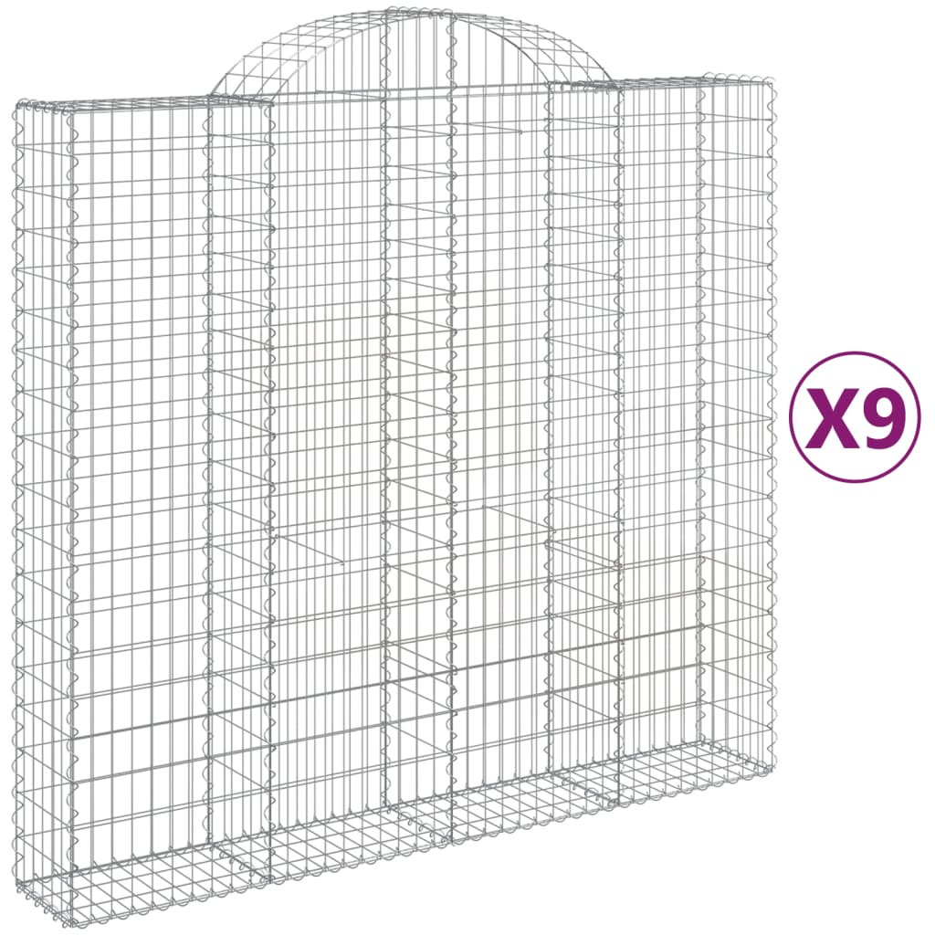 Gabionen Mit Hochbogen 9 Stk. 200X50X180/200Cm Verzinktes Eisen
