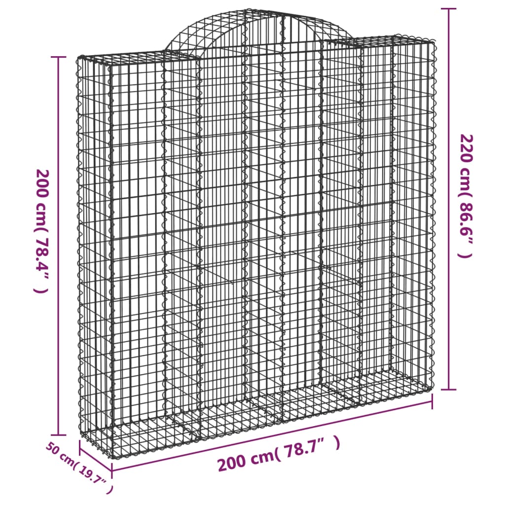 Gabionen Mit Hochbogen 5 Stk. 200X50X200/220Cm Verzinktes Eisen