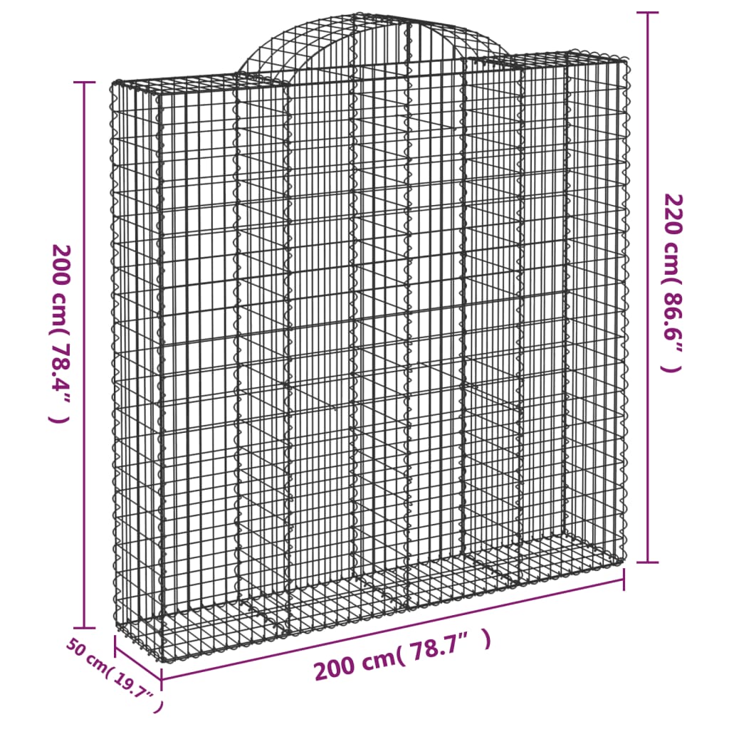 Gabionen Mit Hochbogen 11Stk. 200X50X200/220Cm Verzinktes Eisen