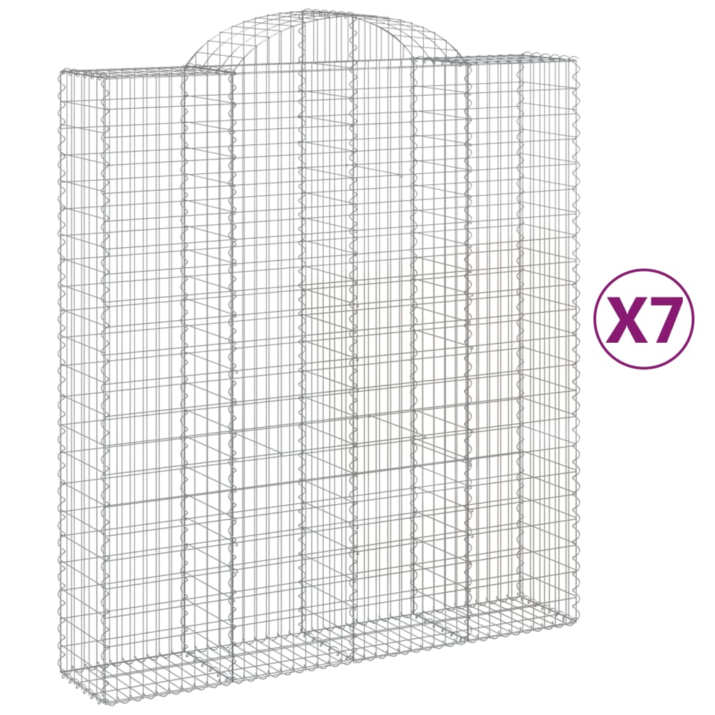 Gabionen Mit Hochbogen 7 Stk. 200X50X220/240Cm Verzinktes Eisen