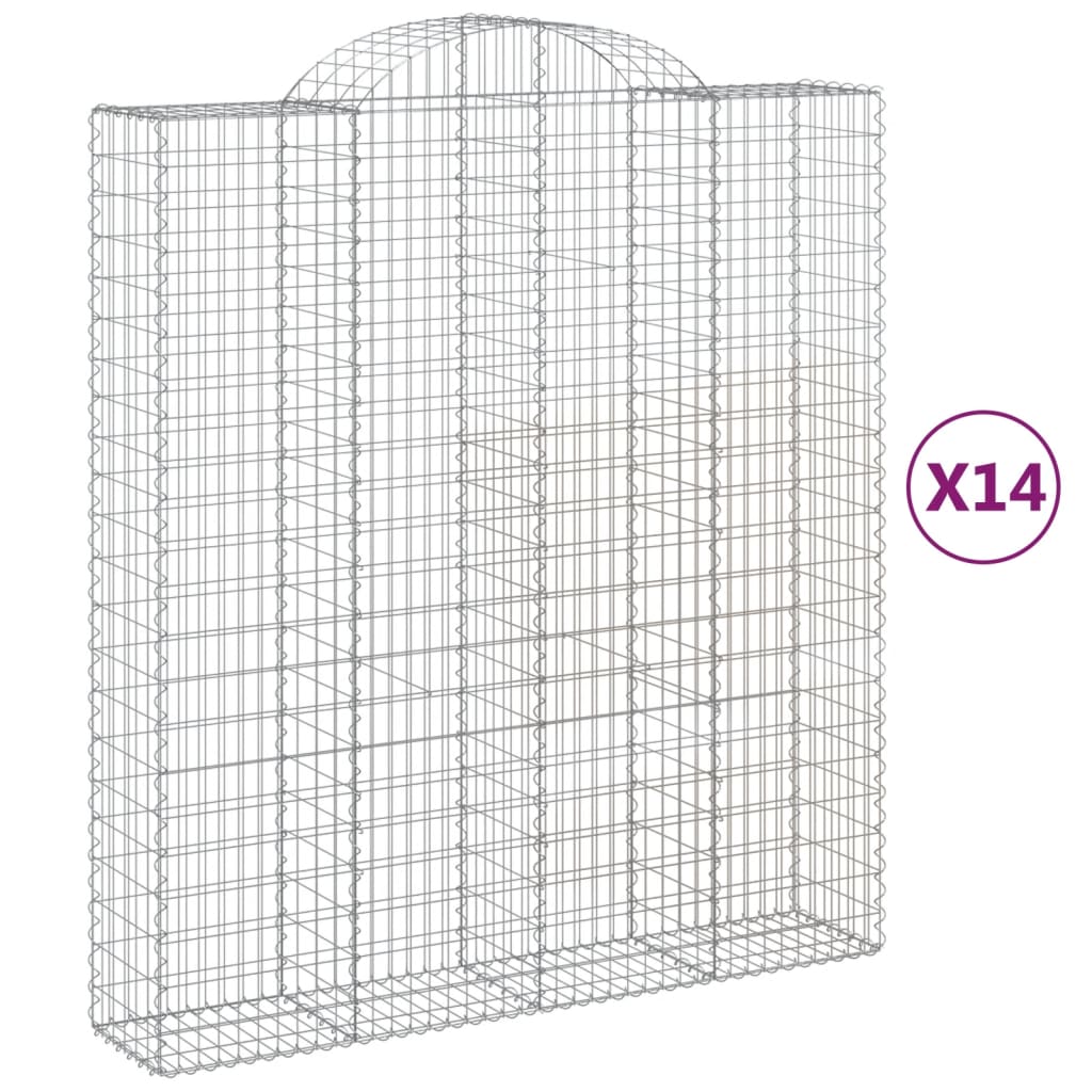 Gabionen Mit Hochbogen 14Stk. 200X50X220/240Cm Verzinktes Eisen