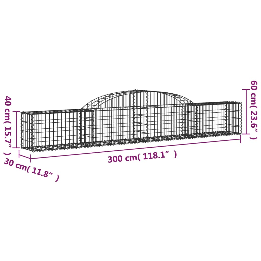 Gabionen Mit Hochbogen 13 Stk. 300X30X40/60 Cm Verzinktes Eisen